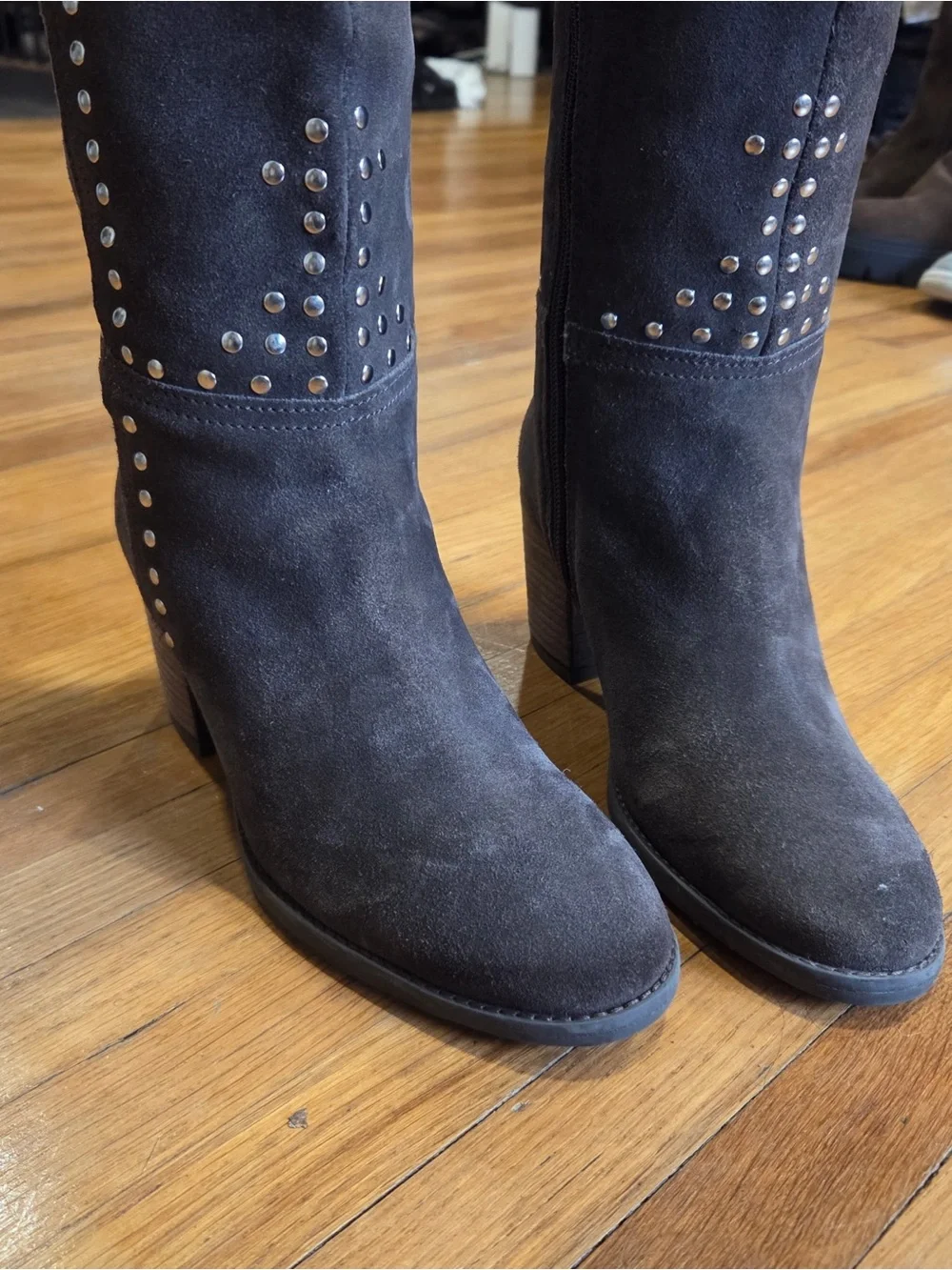 Lucky Brand Bonnay Gray Suede Leather Studded Knee-High Boots Size 37